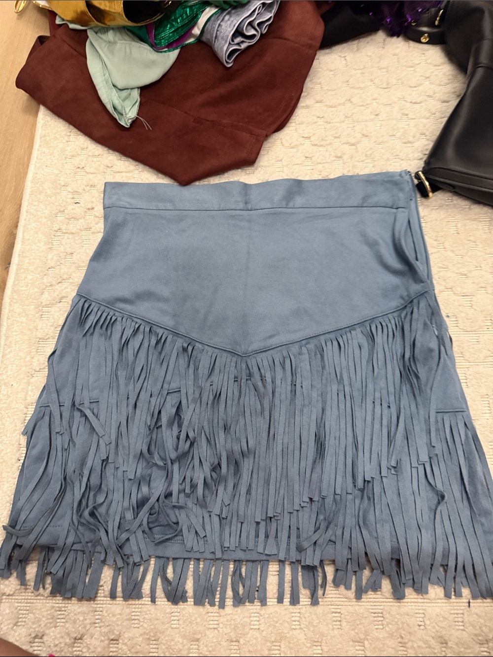 Altar'd State Dusty Blue Fringed Mini Skirt